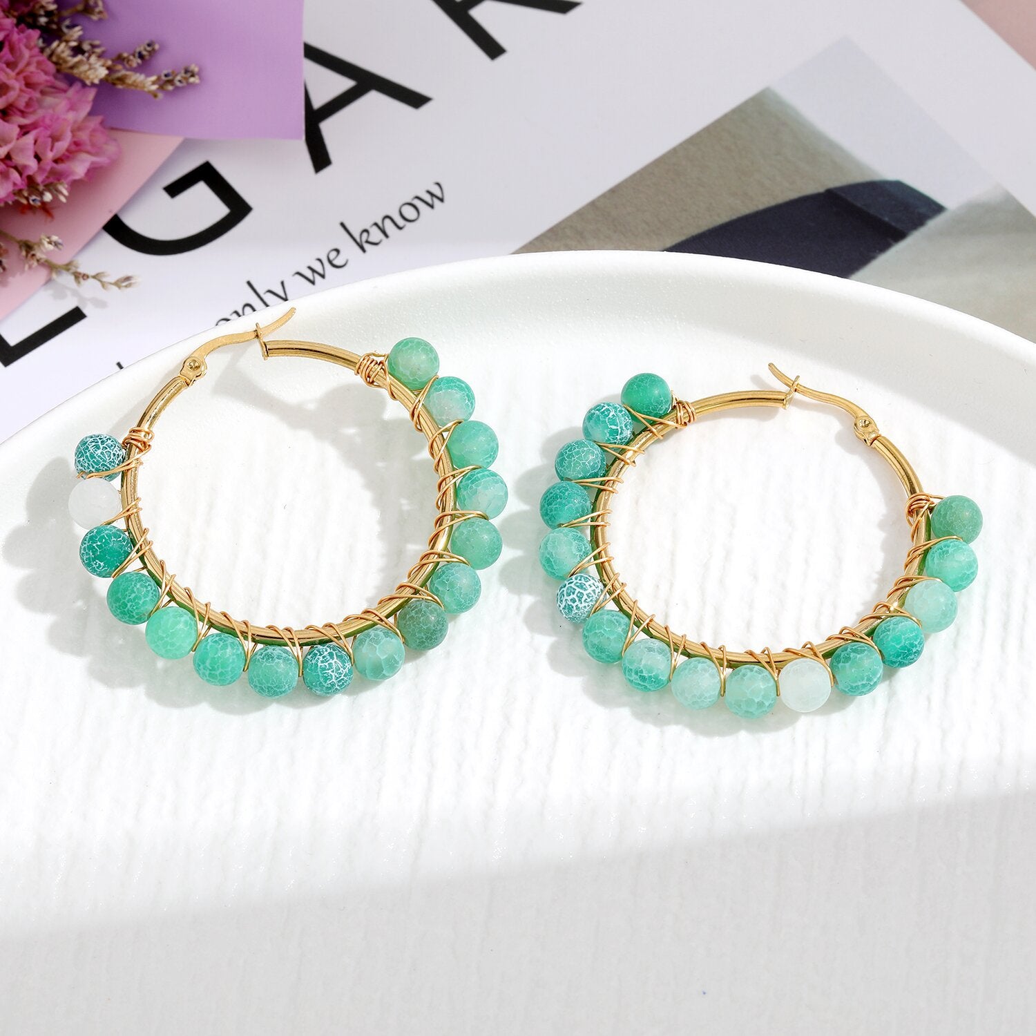 Wholesale Natural Stone Stainless Steel Earrings